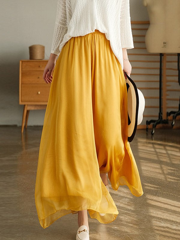 Casual Solid Color Chiffon Column Wide Leg Pants&Skirt