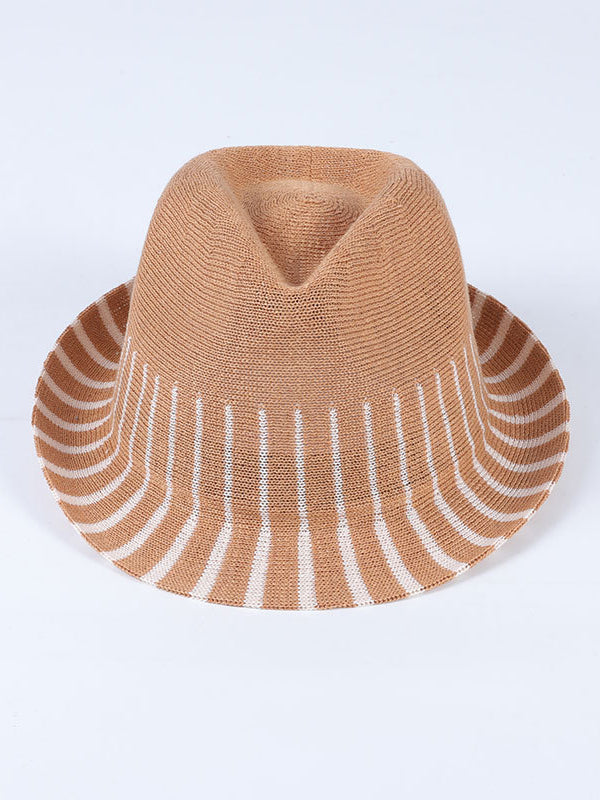 Sun-Protection Short Brim Striped Woven Fisherman Hat Hats&Caps