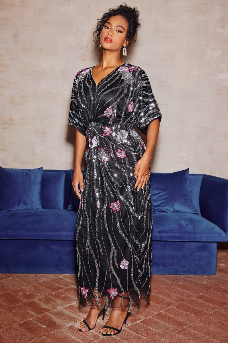 Nina Floral Embroidered Sequins Maxi Dress