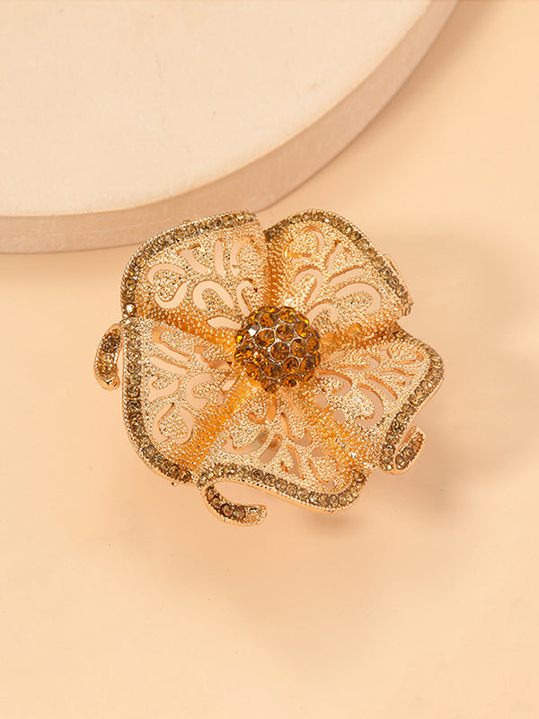 Adjustable Flower Shape Hollow Rhinestone Rings Accessories