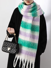 Thick Keep Warm Striped Tasseled Shawl&Scarf