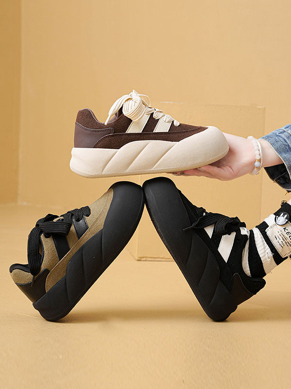 Lace-Up Round-Toe Split-Joint Flat Shoes