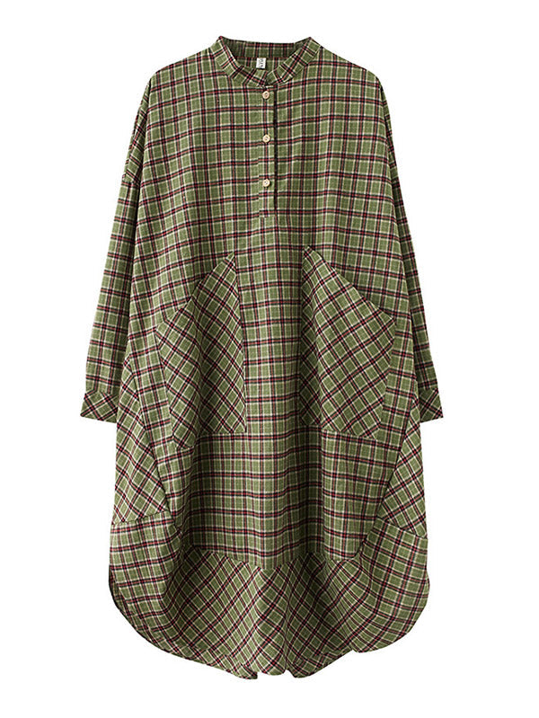 Vintage Plaid Irregularity Shirt Dresses