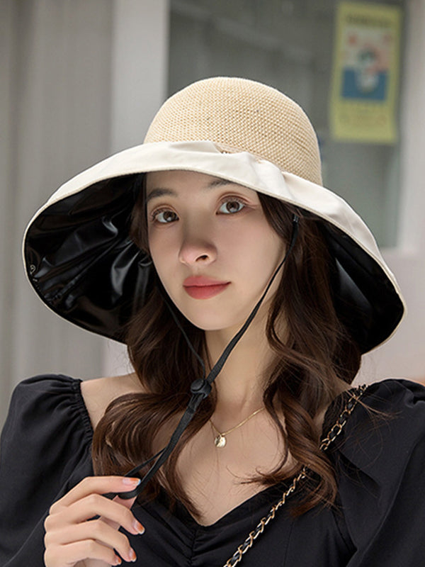 Bow-Embellished Split-Joint Sun protection Fisherman Hat Sun Hat