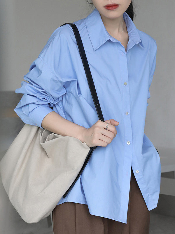 Long Sleeves Loose Split-Joint Lapel Blouses&Shirts Tops