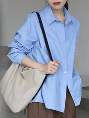 Long Sleeves Loose Split-Joint Lapel Blouses&Shirts Tops