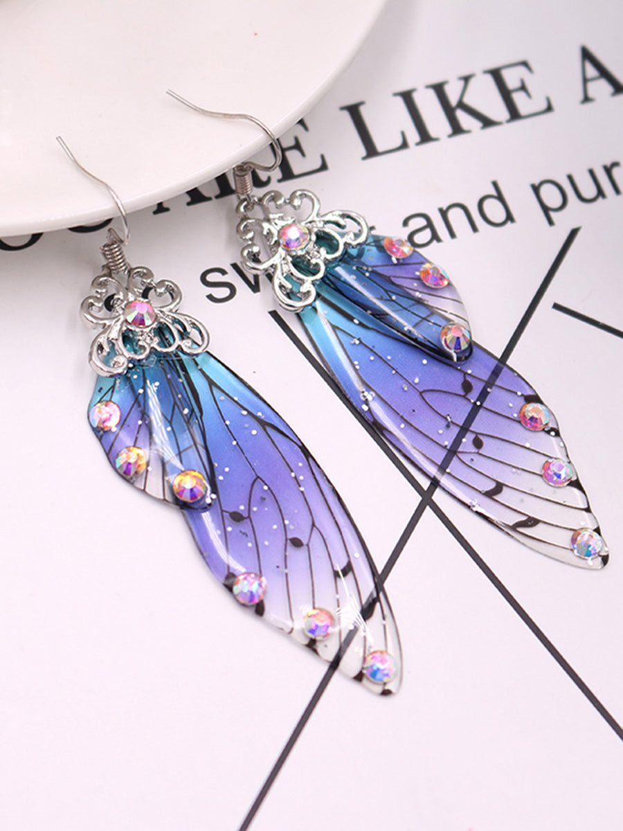 Butterfly Wing Blue Rhinestone Cicada Wing Crystal Earrings