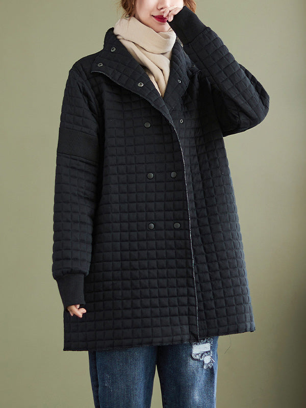 Casual Loose Buttoned Stand Collar Long Sleeves Padded Coat