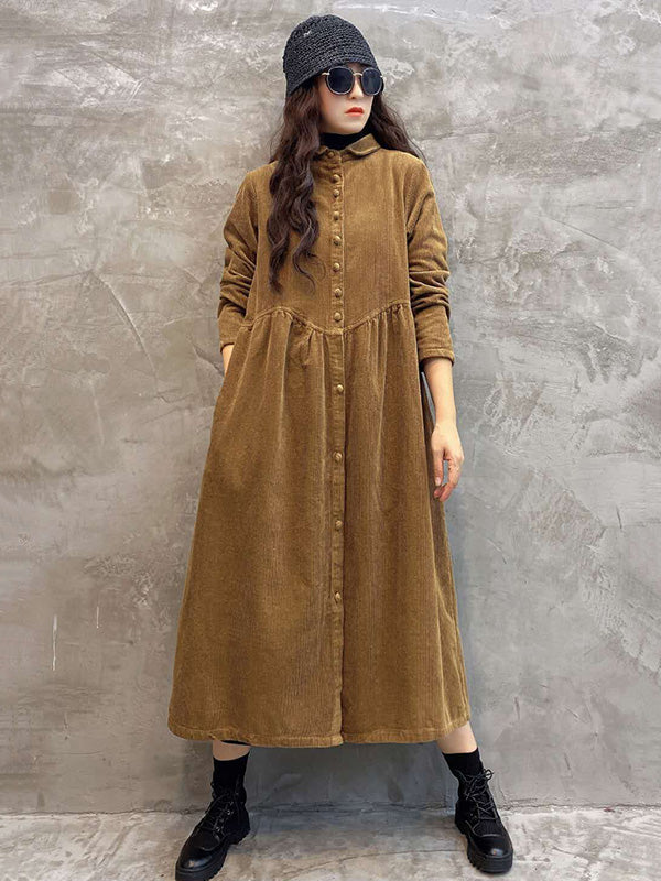 Original Solid Corduroy Lapel Dress