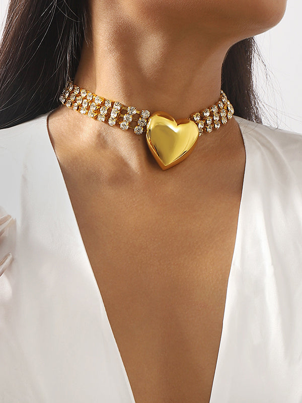 Heart Shape Rhine Stones Necklaces Accessories