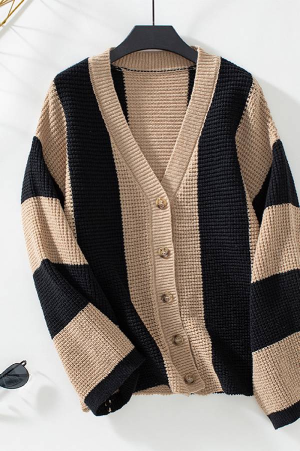 Contrast Striped Women's Sweater Cardigan Autumn And Winter Casual Loose Women's Knitting Shirt