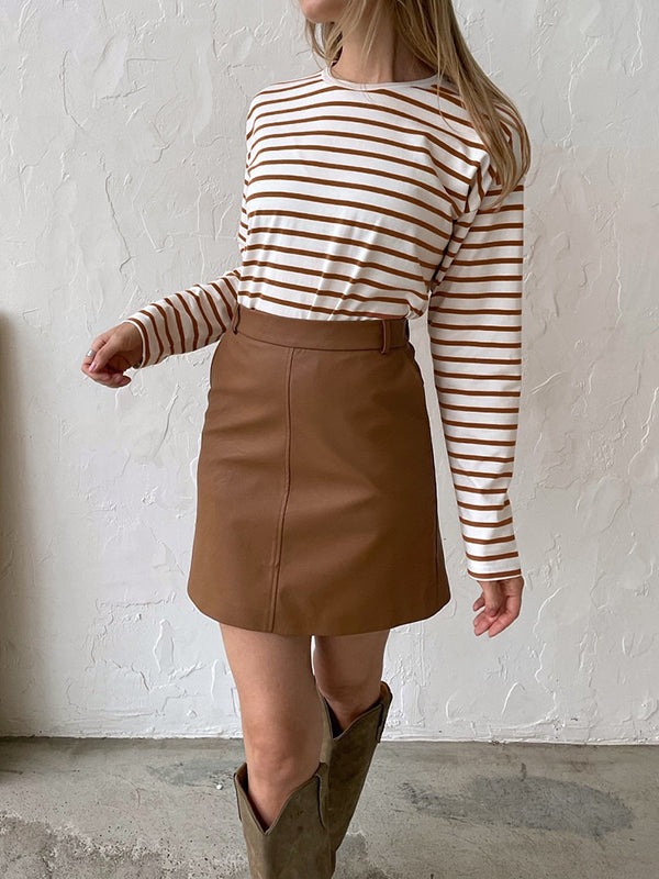 Long Sleeves Loose Striped Round-Neck T-Shirts Tops