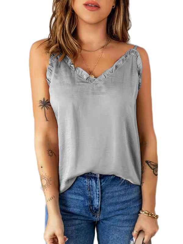 Casual Solid Color Falbala Camisole Vest Top