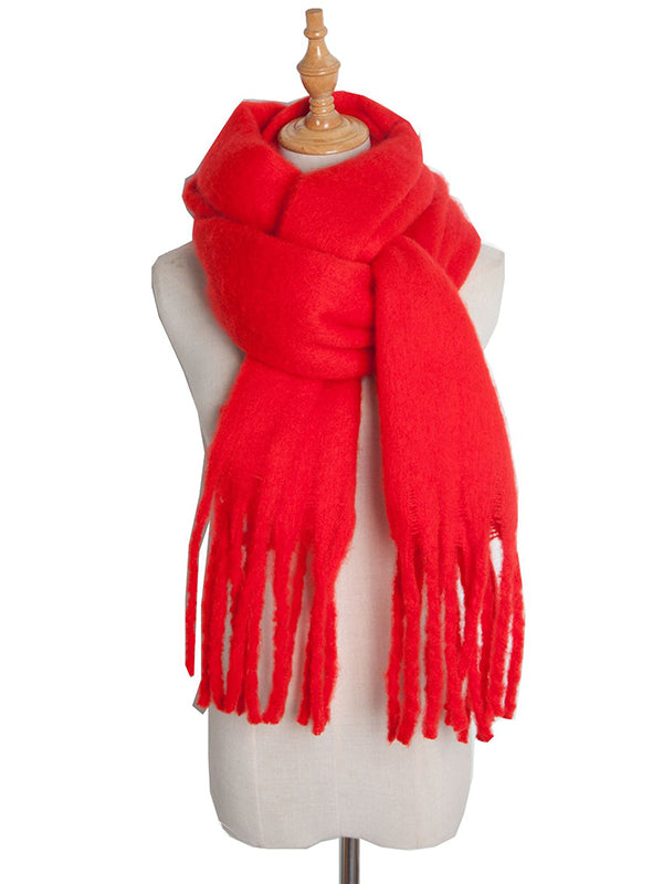 Keep Warm Solid Color Tasseled Velvet Shawl&Scarf