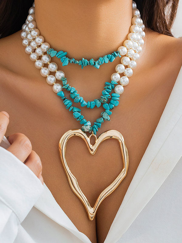 Beaded Contrast Color Heart Shape Dainty Necklace Necklaces Accessories