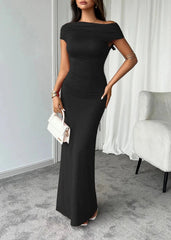 Elegant Slim-Fit Off-Shoulder Maxi Dress - Black