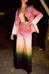 Sunset Dinner Gradient Print Button Lapel Blazer and Pocketed Wide Leg Pants Set