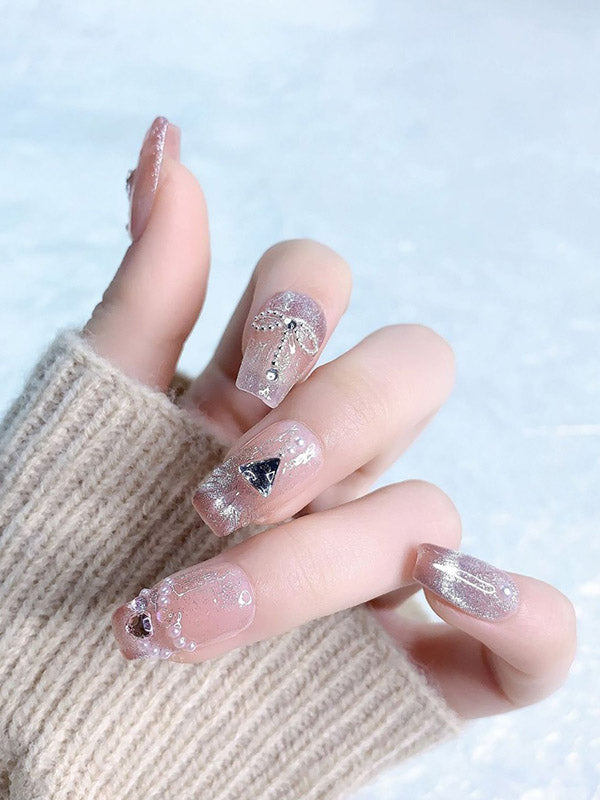 Detachable Gradient Rhine Stones Press-On Nails