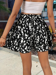 High Waisted Loose Drawstring Elasticity Printed Split-Joint Shorts