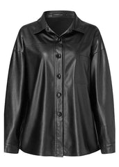 Classic Faux Leather Button-Up Jacket