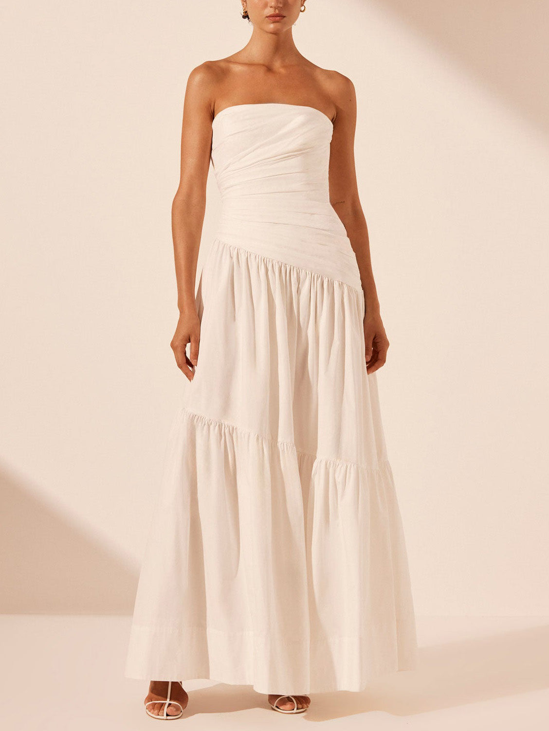 Strapless Irregular Splicing Layered Tube Top Maxi Dress