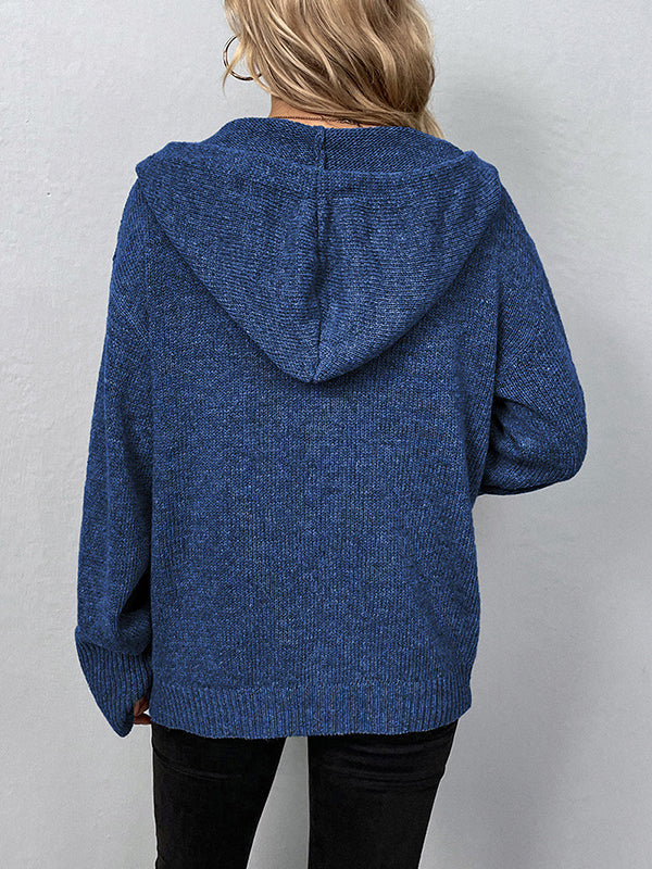 Wrap Buttoned Hooded Solid Color Cardigan