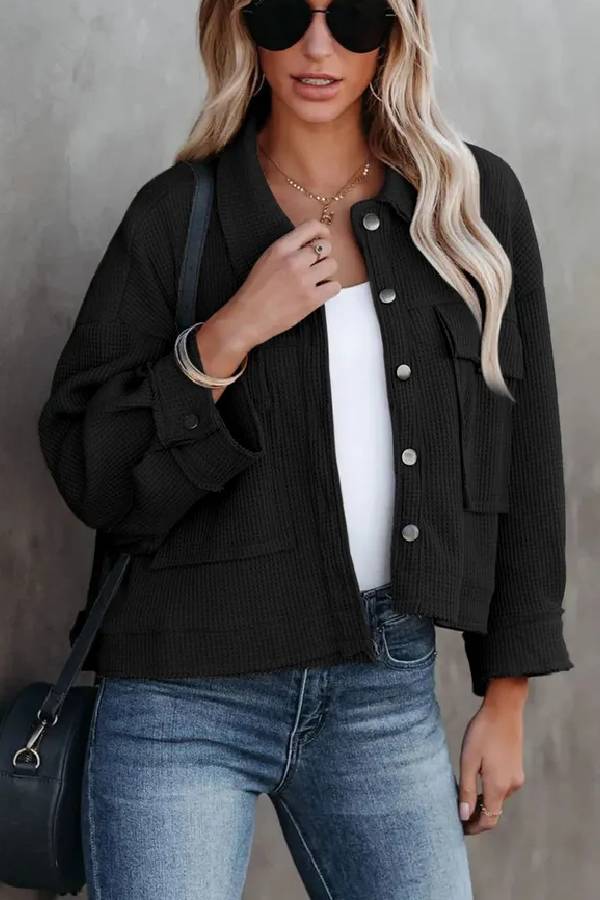 Women's Waffle Cardigan Short Top Jacket