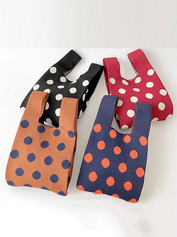 Contrast Color Polka-Dot Split-Joint Woven Bags Handbags