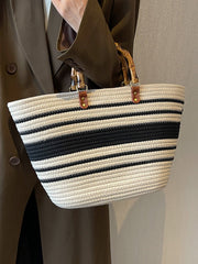 Contrast Color Split-Joint Striped Handbags