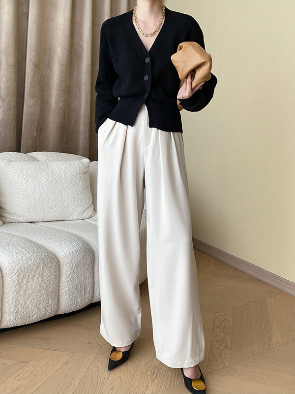 Long Sleeves Loose Solid Color V-Neck Cardigan Tops