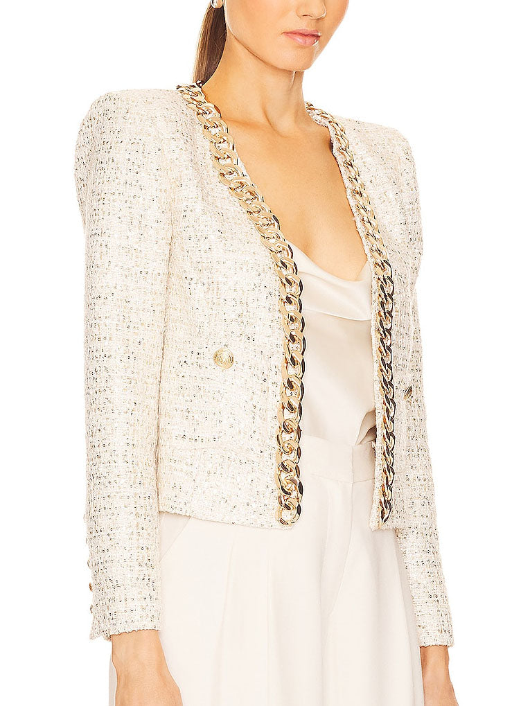 Fashionable Chain Shawl Collar Jacket Cardigan Coat