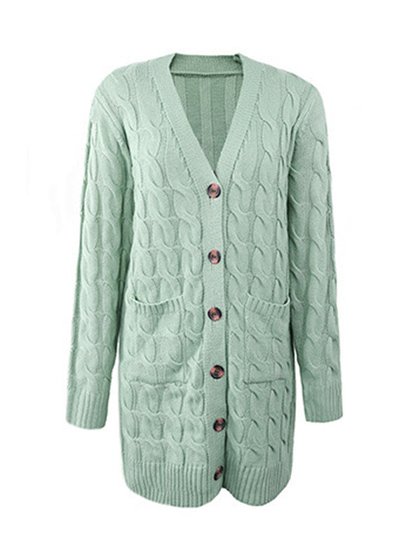 Urban Simple Loose Buttoned Solid Color Jacquard Cardigan Coat