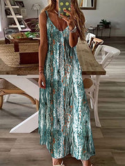 A-Line Loose Printed Spaghetti-Neck Maxi Dresses