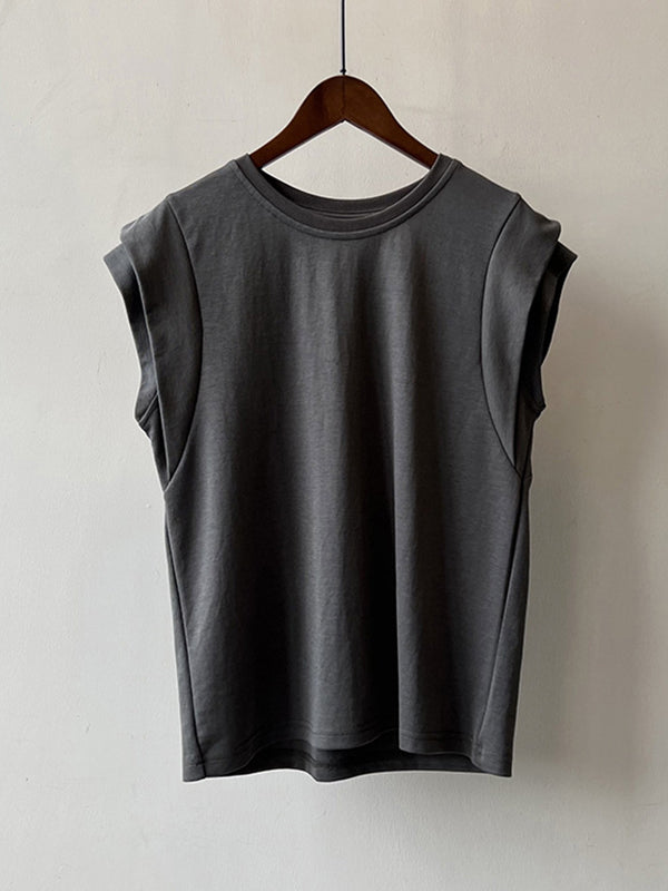 Loose Sleeveless Split-Joint Round-Neck T-Shirts Tops