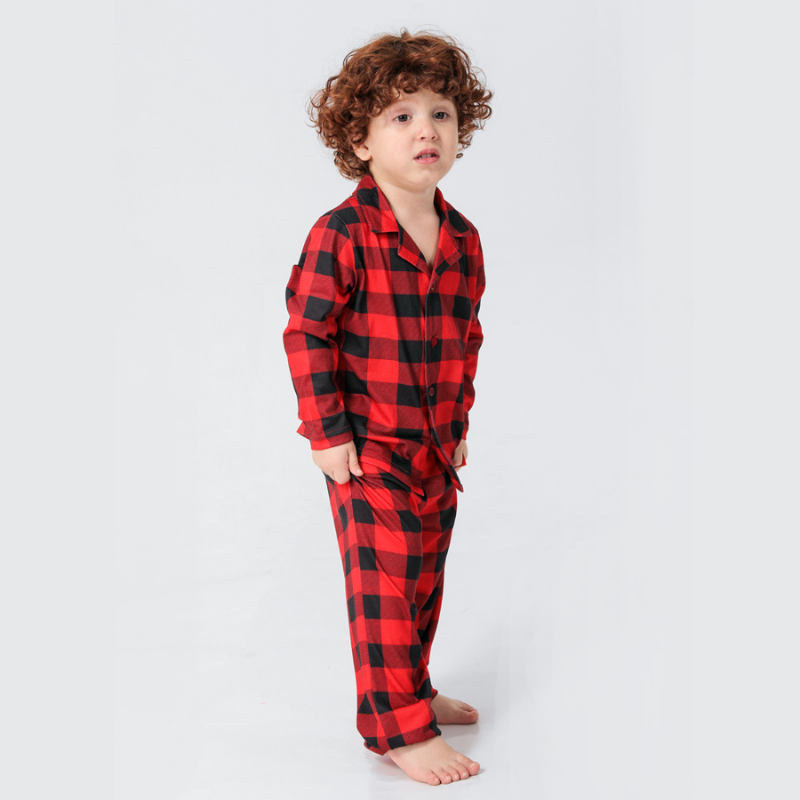 Christmas Plaid Stand-up Collar Family Pajamas Set