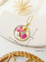 Dancing Orchid Flower Resin Round Crystal Pendant Necklace