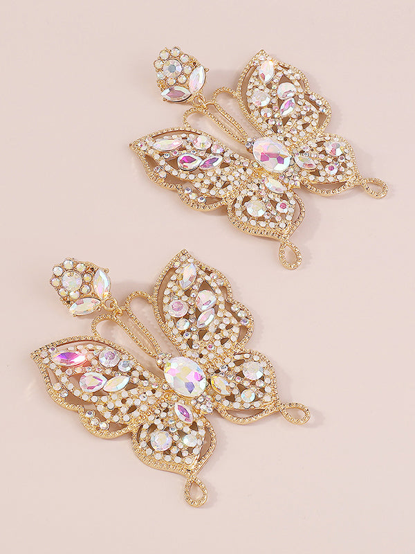 Butterfly Shape Rhine Stones Drop Earrings