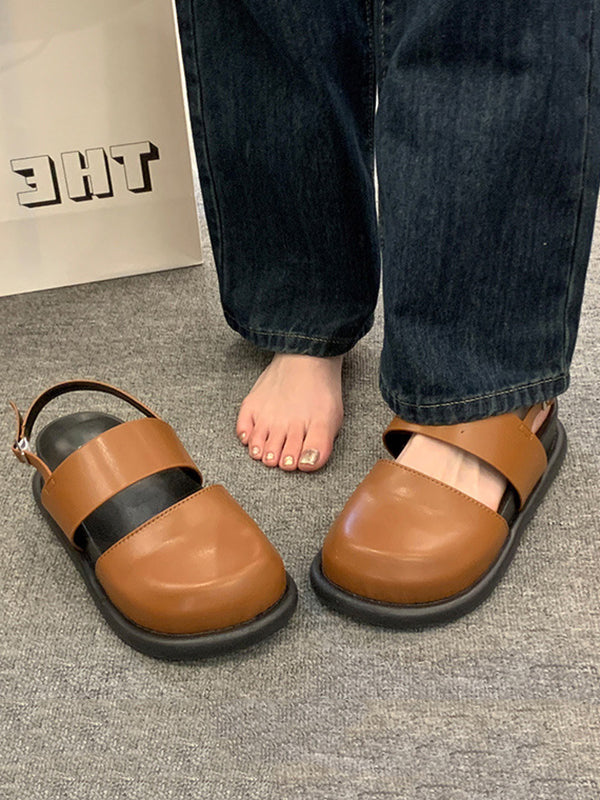 Belt Buckle Hollow Round-Toe Split-Joint Sandals Wedges & Flatform