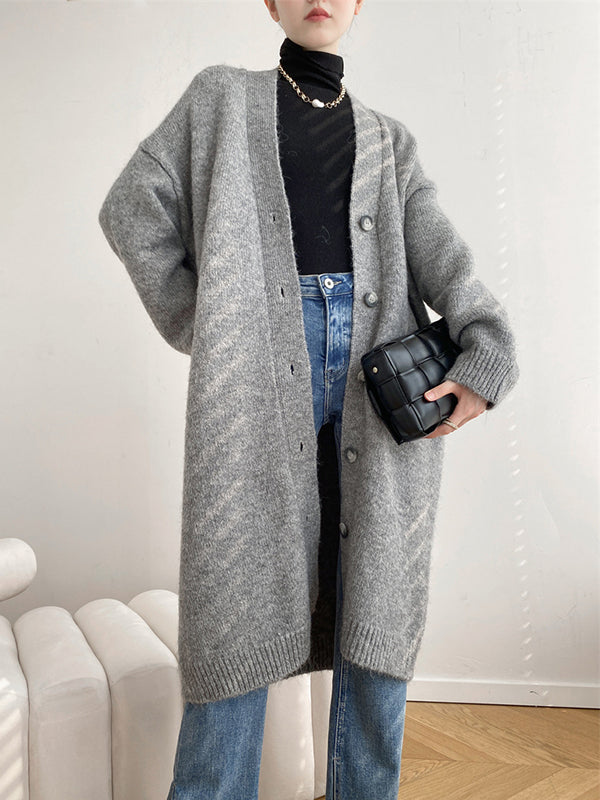 Urban Loose Solid Color Thick Thread Knitting Cardigan Coats