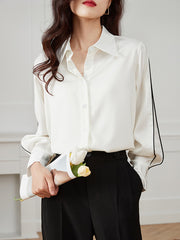 Long Sleeves Loose Buttoned Contrast Color Lapel Blouses&Shirts Tops