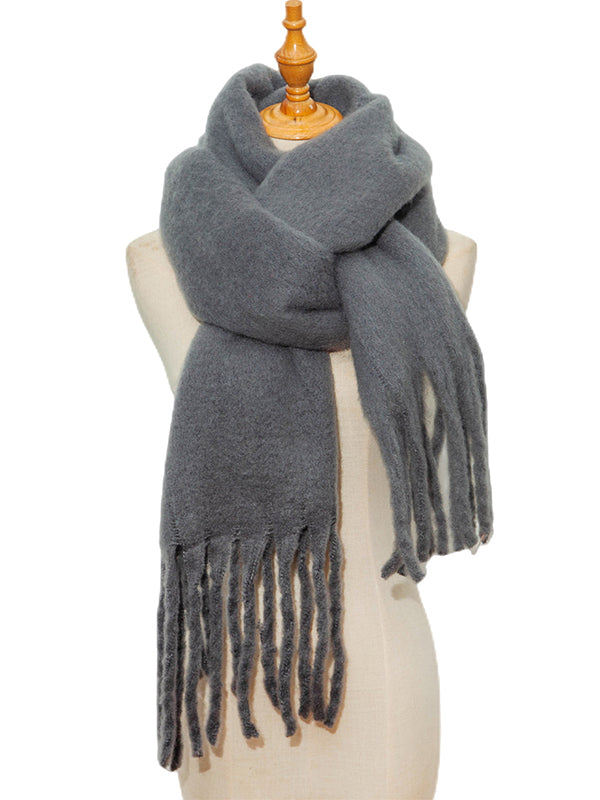 Keep Warm Solid Color Tasseled Velvet Shawl&Scarf