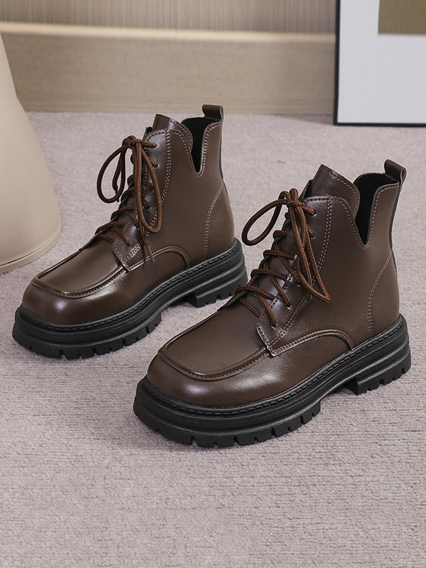 Lace-Up Round-Toe Split-Joint Boots Platform Shoes