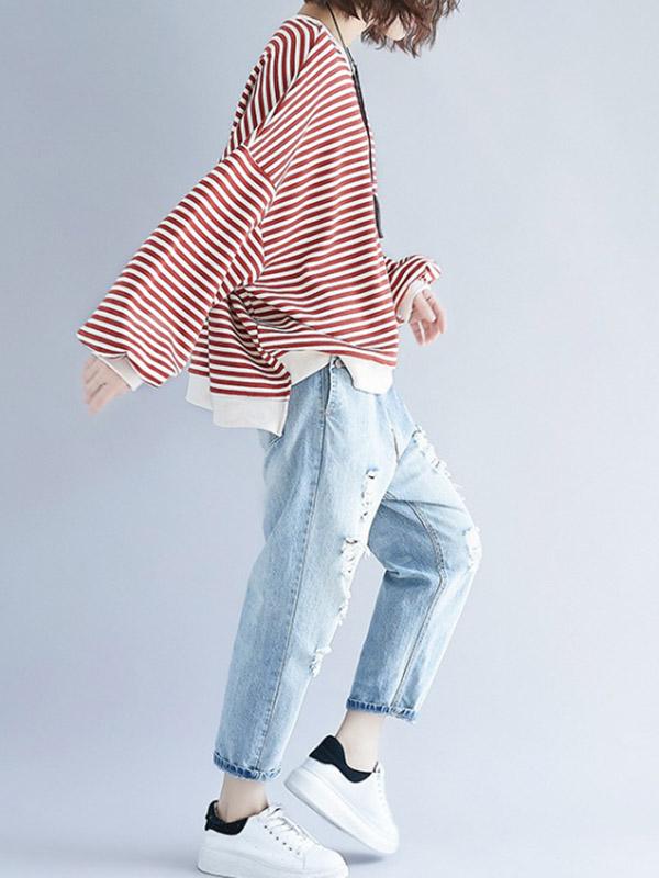 Loose Striped Split-joint Sweatshirt