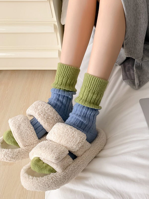 Contrast Color Elasticity Pleated Socks