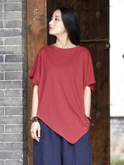 Asymmetric Retro Ramie Cotton Tops