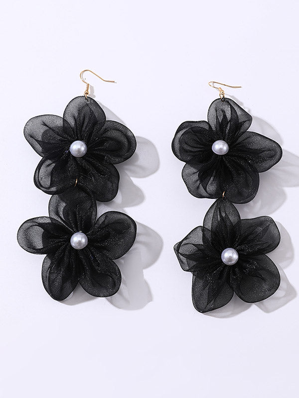 Three-Dimensional Flower Drop Earrings