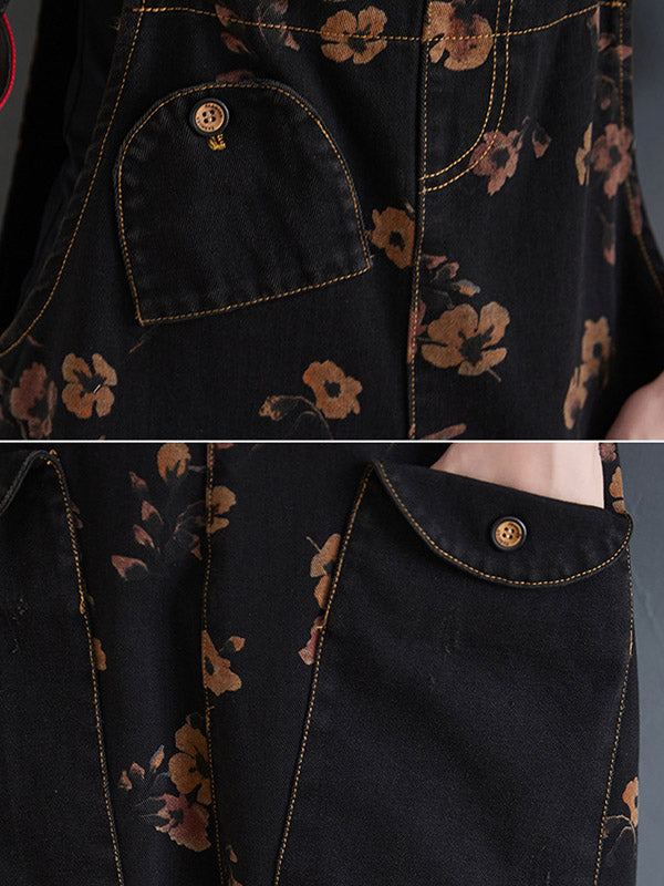 Original Floral With Pocket Harem Denim Overalls