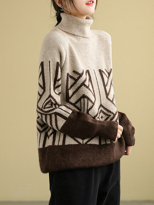 Original Print High-Neck Knitting Sweater