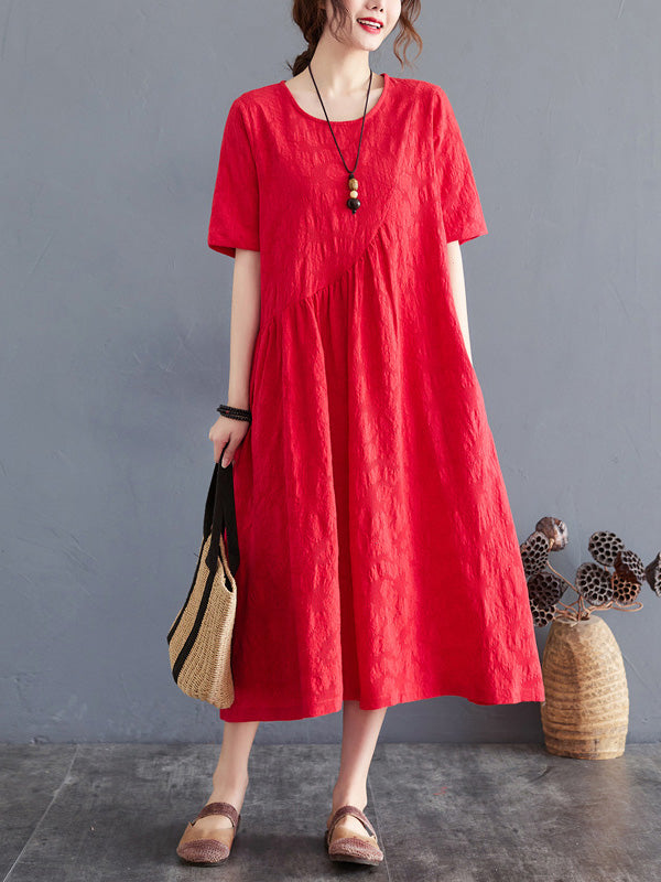 Cotton Blend Solid Color Irregularity Dress