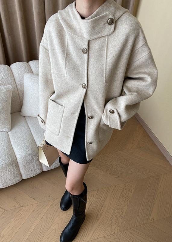 Elegant Wool Blend Hooded Cape Coat